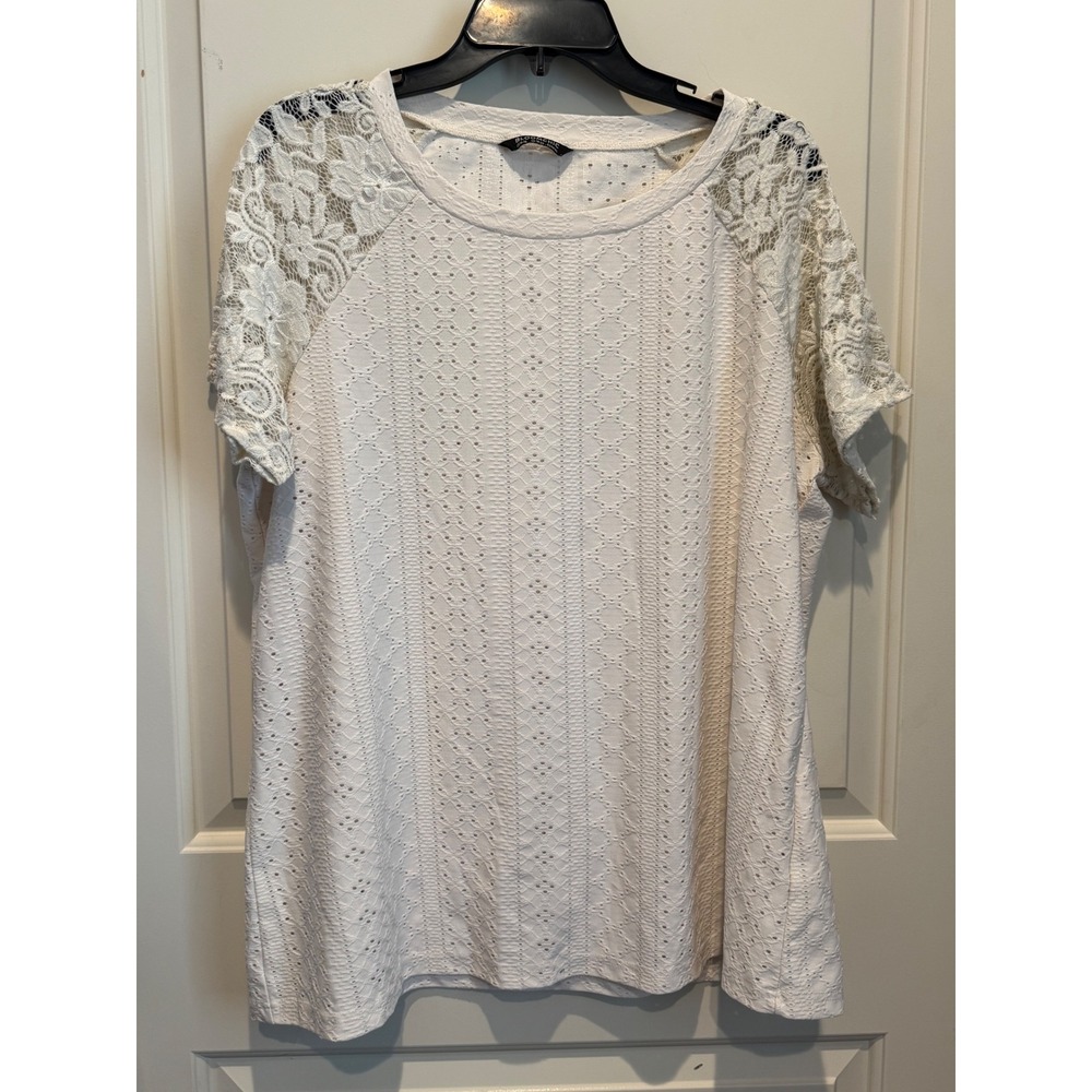 BloomChic Womens XL Cream Pointelle Knit Top Floral Lace Raglan Sleeve Boho